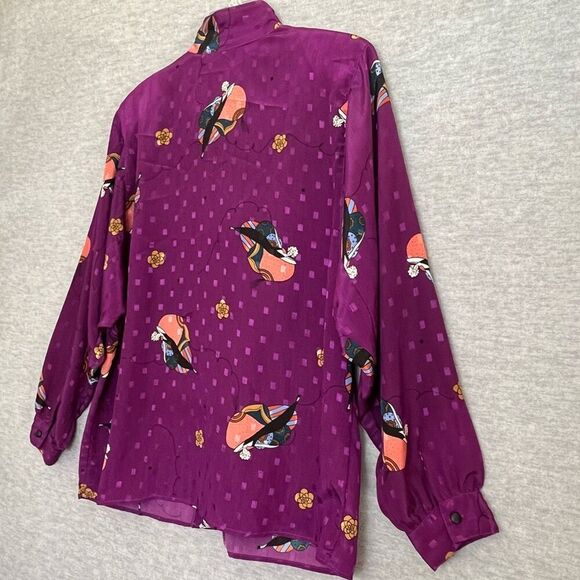 Diane Von Furstenberg Vintage Top Size Medium Purple Parisian Chic Woman Print - Picture 5 of 11
